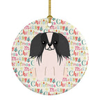 Merry Christmas Pekingese Black White Ceramic Ornament