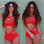 Red Bikini Set with Crossed Front Straps