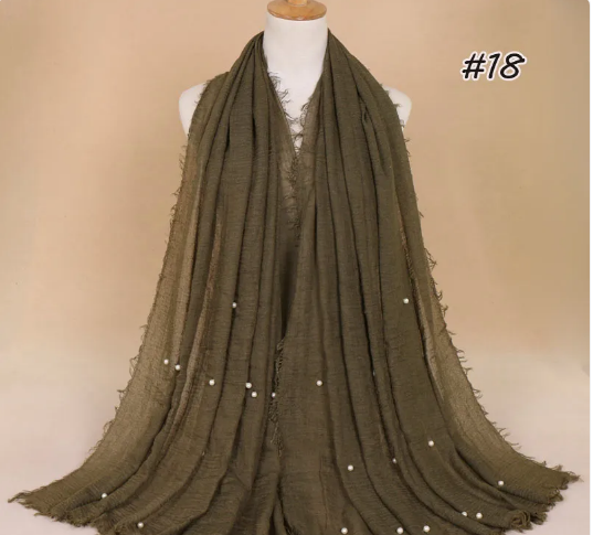 Women's Cotton And Linen Beads Crumpled Monochrome Scarf