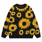 Couples Oversize Knit Sweater with Chrysanthemum Print