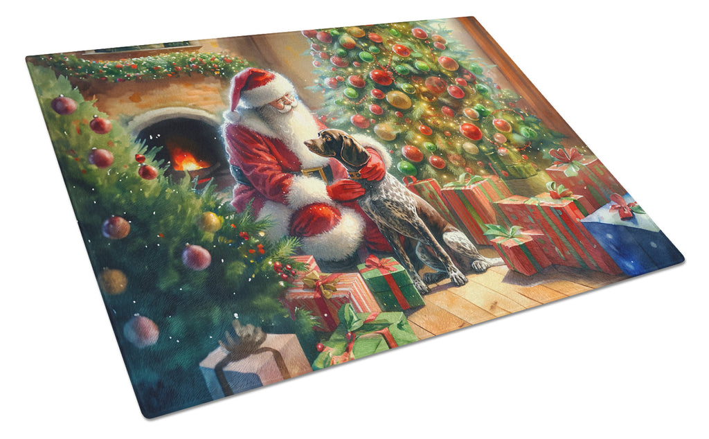 German Shorthaired Pointer and Santa Claus Glass Cutting Board