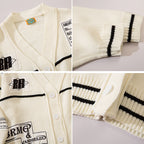 Men's Oversized Knitted Cardigan with Letter Print