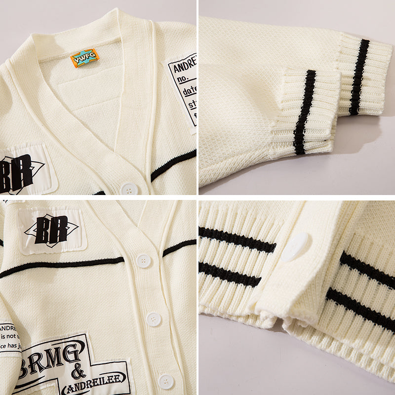 Men's Oversized Knitted Cardigan with Letter Print