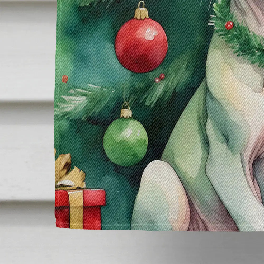 Minskin Cat By the Christmas Tree House Flag