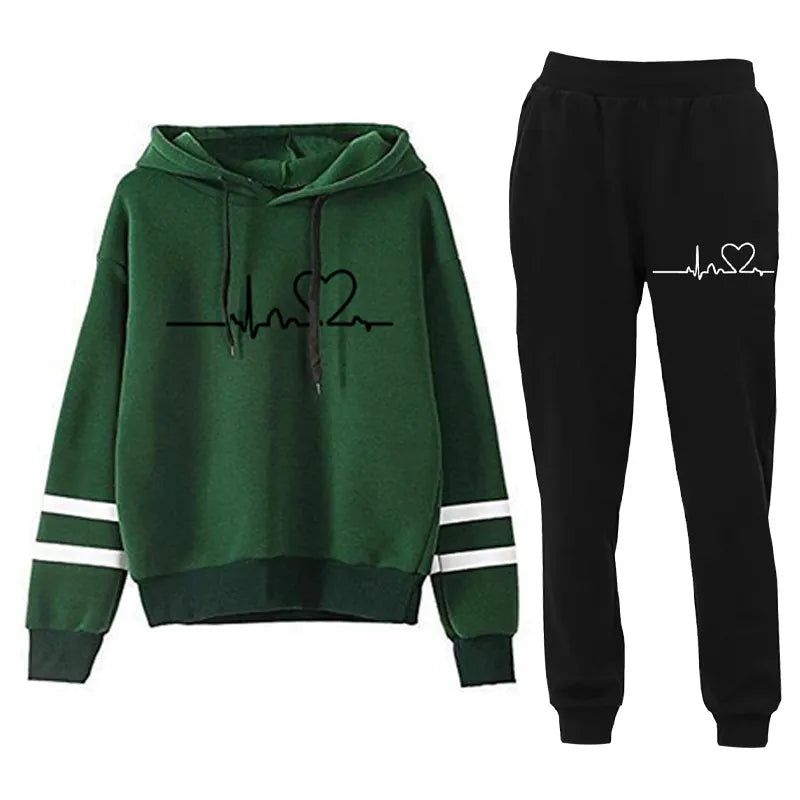 Cardiogram Love Printed Hooded Sweater Set