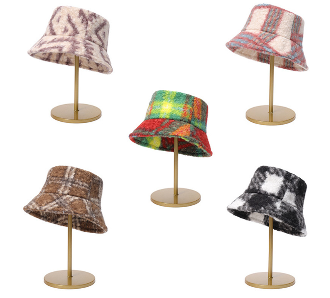 Cashmere Tie-Dyed Plaid Woolen Basin Hat for Winter | Embroidered Cap