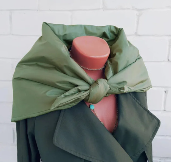 Quilted Puffer Scarf Triangle Shawl with Hood