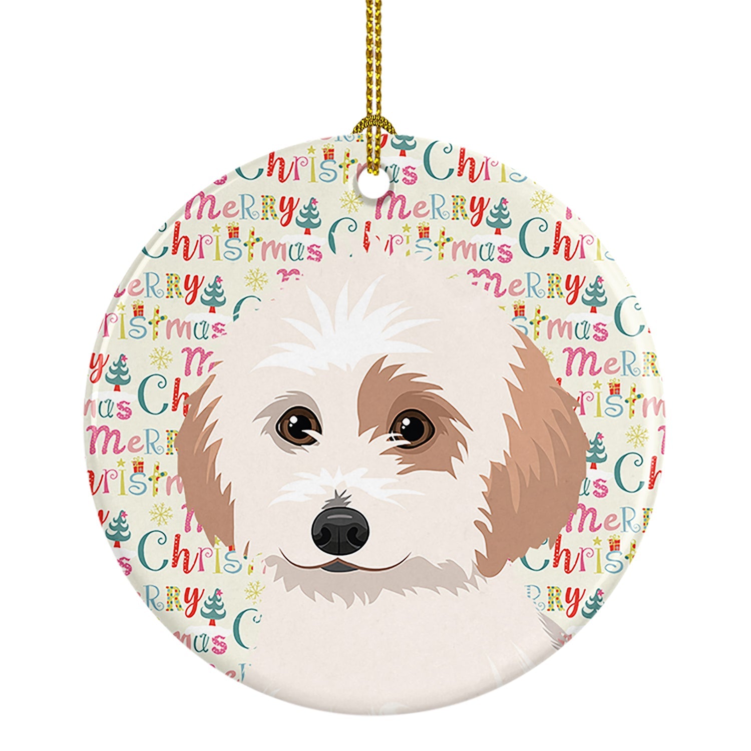 Shih-Tzu White and Red Christmas Ceramic Ornament