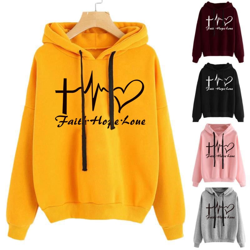 Women's Long Sleeve Heart Print Hoodie Sweatshirt | Streetwear