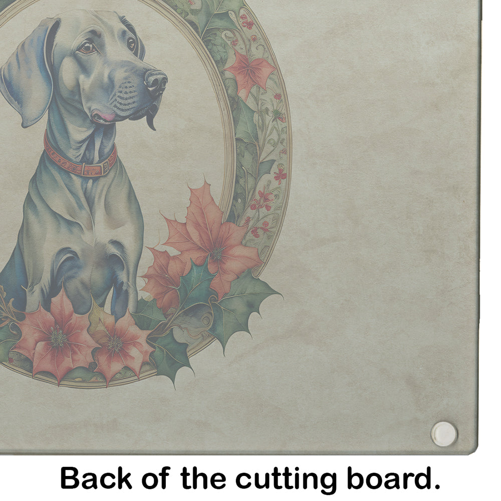 Weimaraner Christmas Flowers Glass Cutting Board