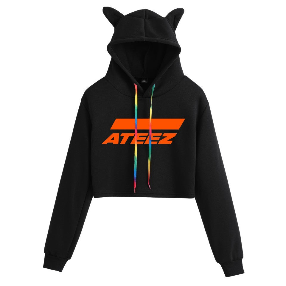 Cropped Cat Ear Sweatshirt for School Sports | Streetwear