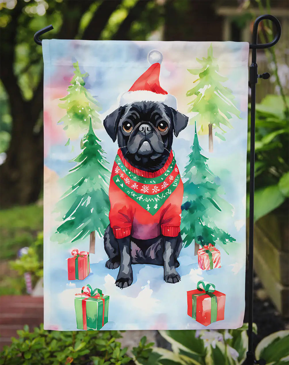 Pug Christmas Garden Flag
