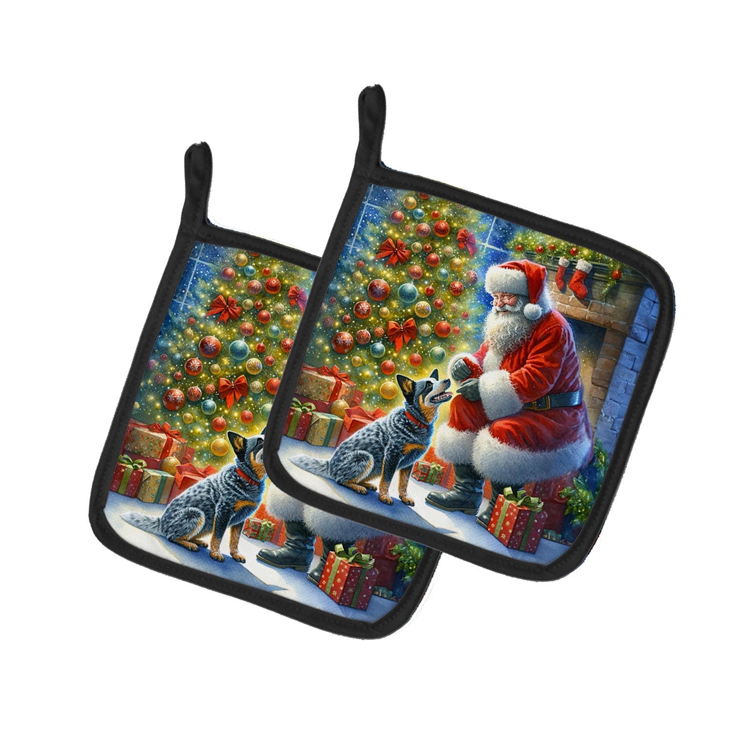 Australian Cattle Dog and Santa Claus Pair of Pot Holders