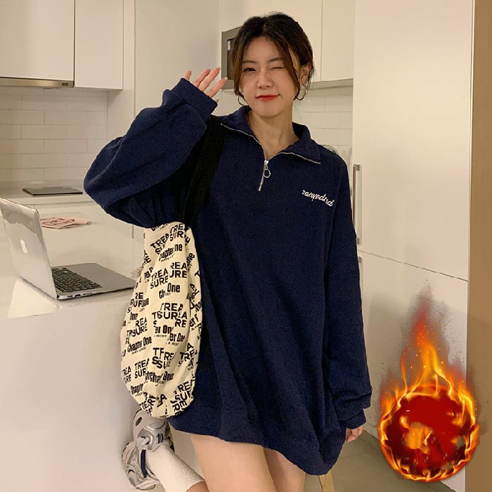 Mid-Length Velvet Stand Collar Sweater for Women