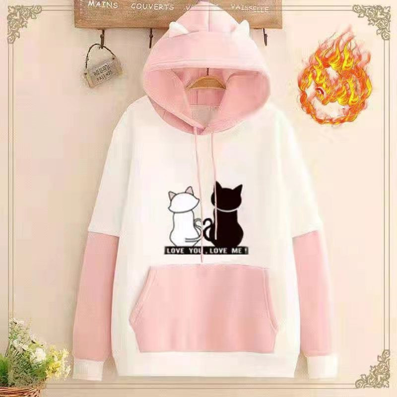 Velvet Hooded Sweatshirt for Girls with Color Match | Streetwear