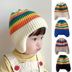 Girls' Knitted Wool Earmuffs and Hat Set | Embroidered Cap
