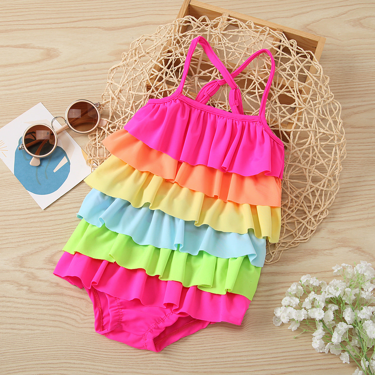 Colorful One-Piece Swimsuit for Girls Age 3-8