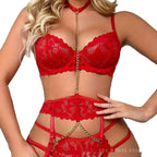 Sheer Lace Chain Lingerie & Garter Set