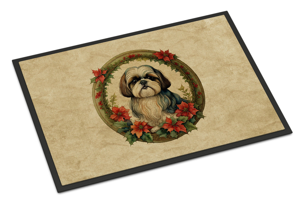 Shih Tzu Christmas Flowers Doormat
