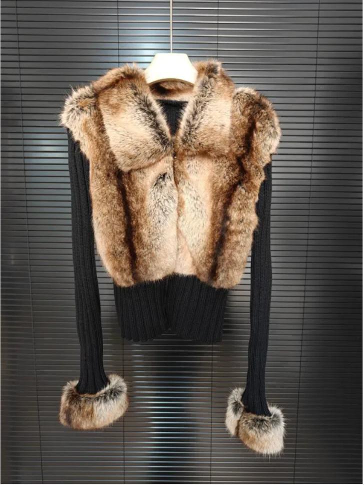 Winter Eco-Friendly Wool Slim Fit Patchwork Fur Sweater