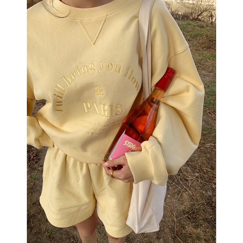 Embroidered Letter Sweater and Shorts Suit for Women