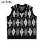 Men's Argyle Knitted Sweater Vest - Streetwear Fashion