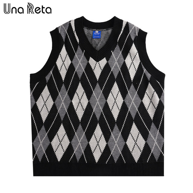 Men's Argyle Knitted Sweater Vest - Streetwear Fashion
