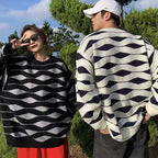 Striped Wave Sweater for Couples Fashion