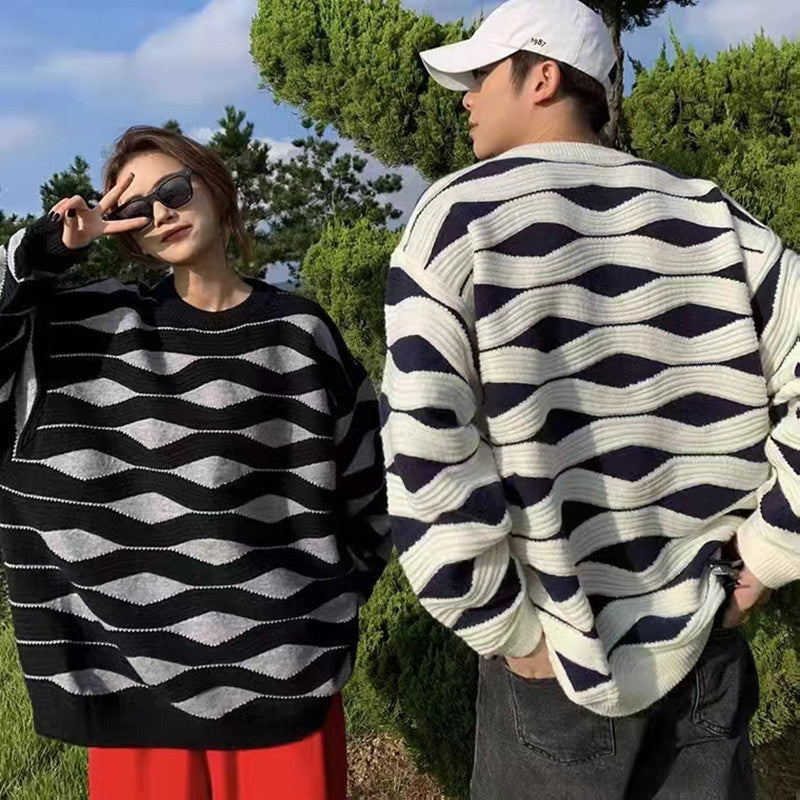 Striped Wave Sweater for Couples Fashion