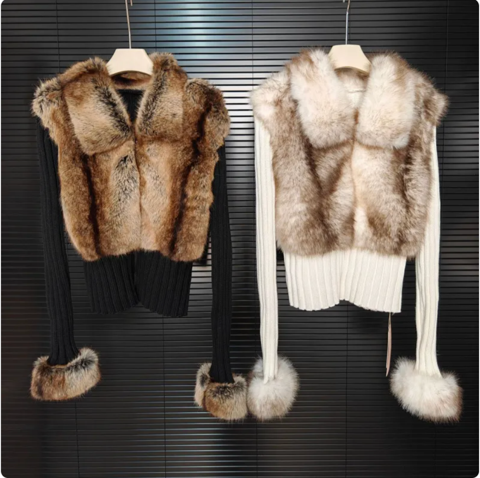 Winter Eco-Friendly Wool Slim Fit Patchwork Fur Sweater