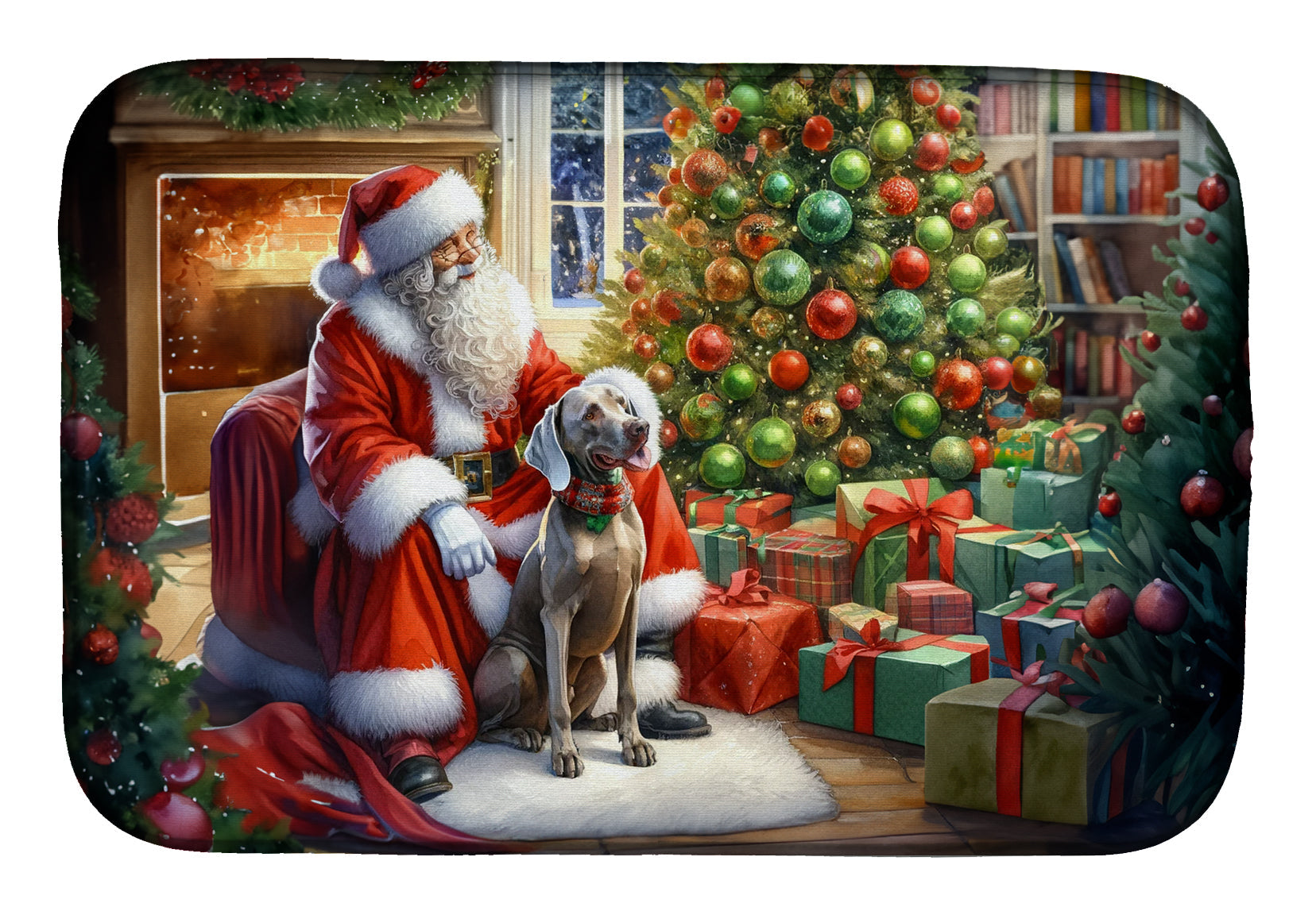 Weimaraner and Santa Claus Dish Drying Mat