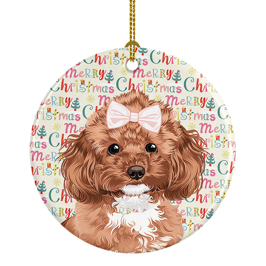 Poodle Toy Red Christmas Ceramic Ornament