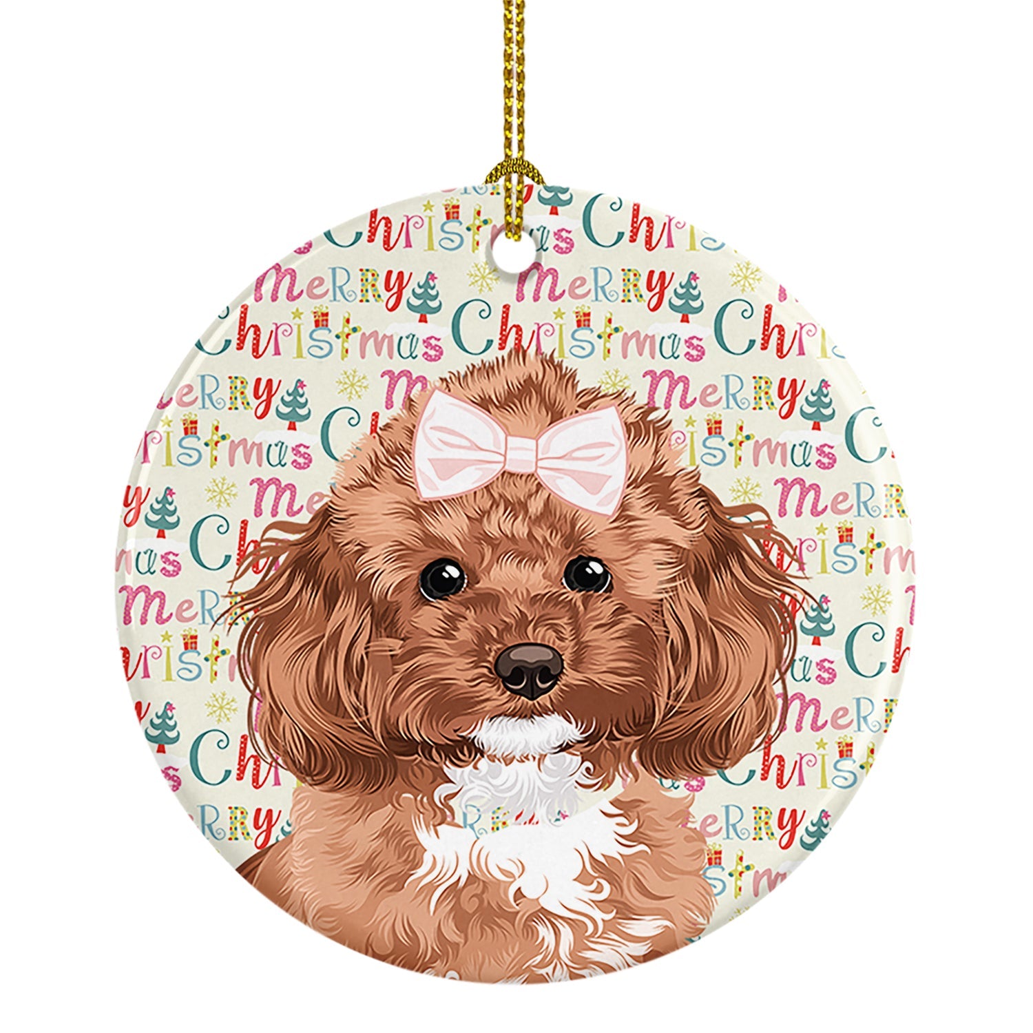 Poodle Toy Red Christmas Ceramic Ornament