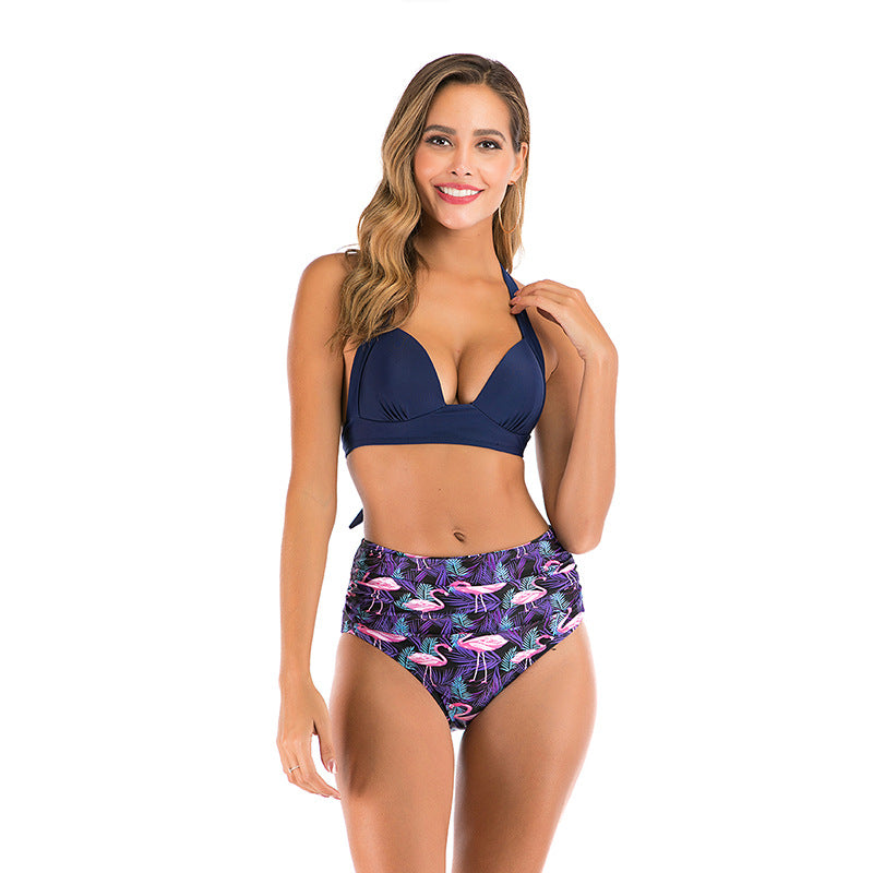 Vintage High Elastic Women's Bikini Set with Leaf Design