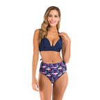 Vintage High Elastic Women's Bikini Set with Leaf Design