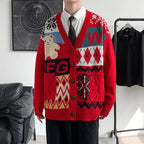Jacquard Bear V-neck Cardigan Sweater for Couples