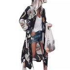 Long Chiffon Beach Cover-Up with Floral Print for Women