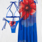 European & American 3-Piece Printed Bikini & Long Skirt Set