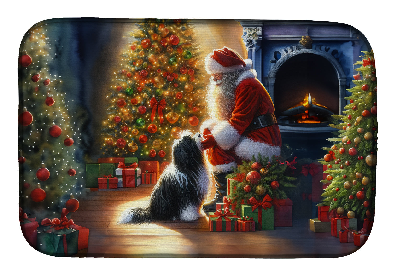 Tibetan Terrier and Santa Claus Dish Drying Mat
