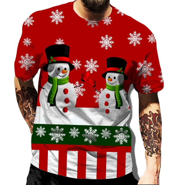 Christmas Print Casual Men's Polyester T-Shirt | Streetwear