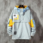 Plus Size Men's Color Block Hooded Jacket