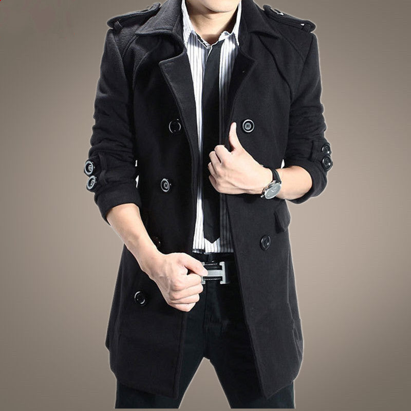 Men's Double-Breasted Wool Trench Coat