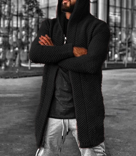 Men's Hooded Long Sleeve Knitted Cardigan (One Piece)
