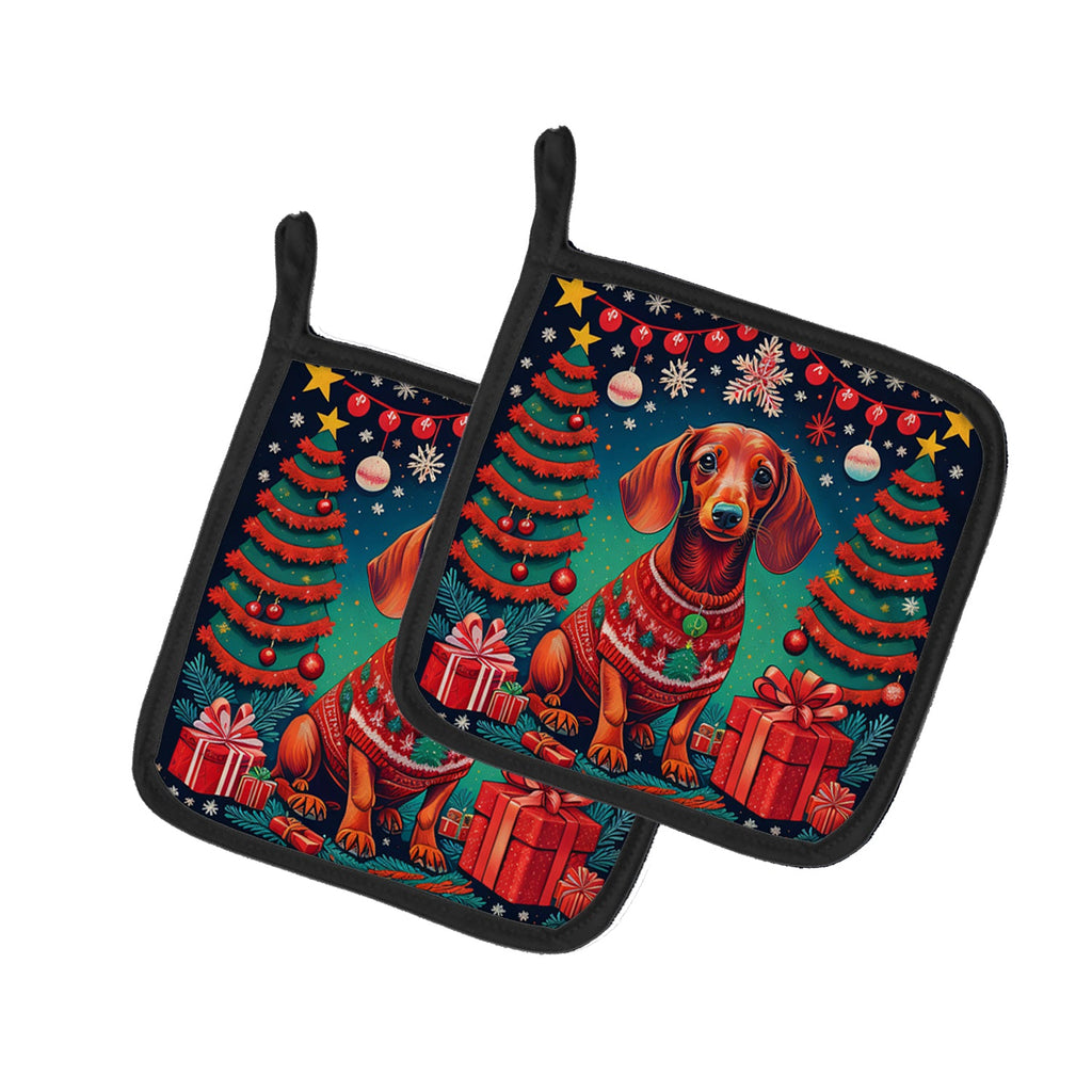 Dachshund Christmas Pair of Pot Holders
