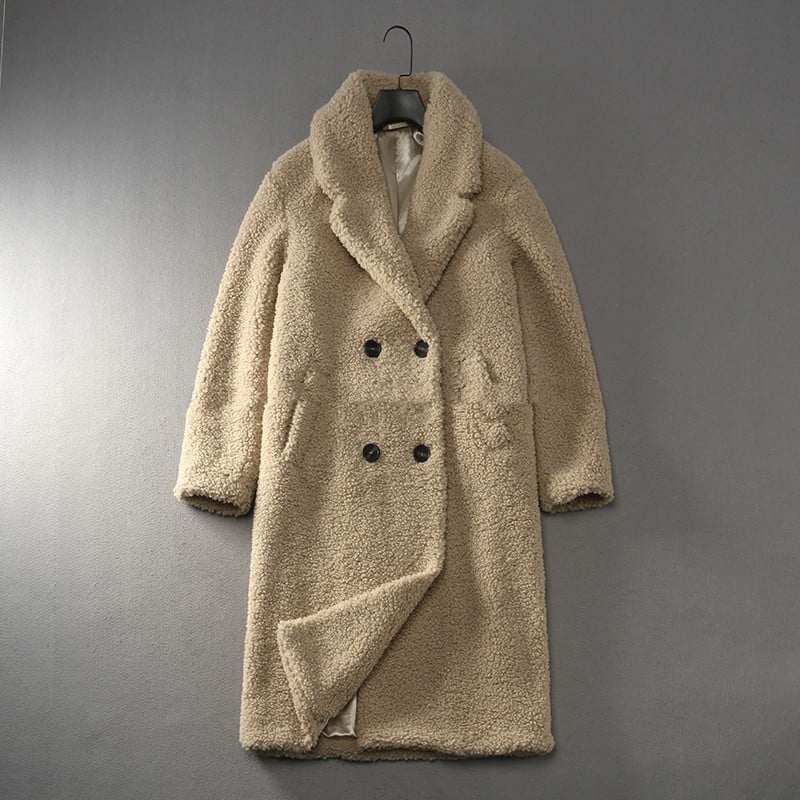 Women's Long Soft Waxy Teddy Coat with Lapel