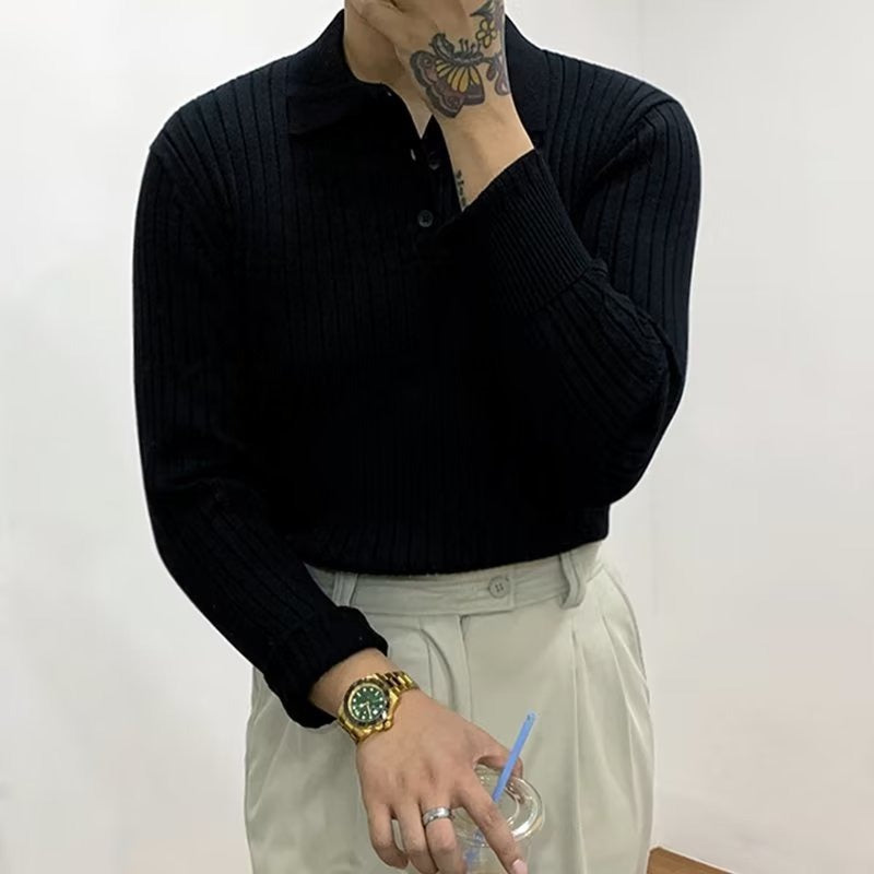 Men's Long Sleeve Autumn Polo Lapel Sweater Top