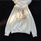 Embroidered Kitten Women's Fleece-lined Hooded Sweatshirt | Streetwear