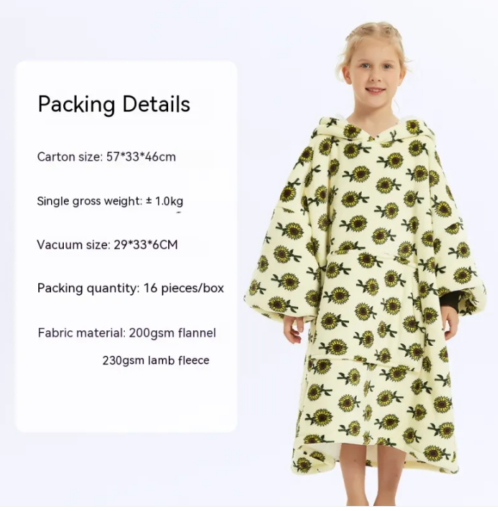 CozyHood™ Flannel Hooded Lazy Blanket – Plus-Size Cashmere Hoodie for Children | Streetwear