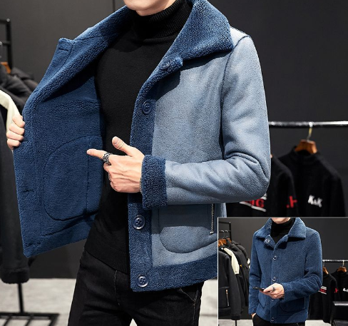 Men's Wool Coat with Button Closure - Reversible Jacket