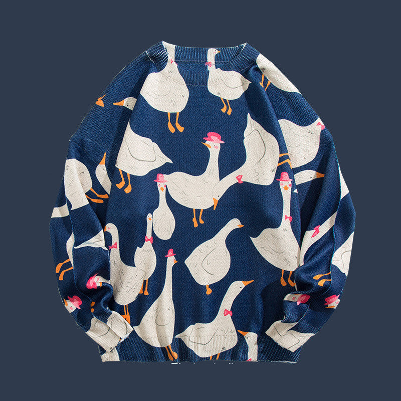 Casual Couple Pullover Printed Sweater with Round Neck | Streetwear